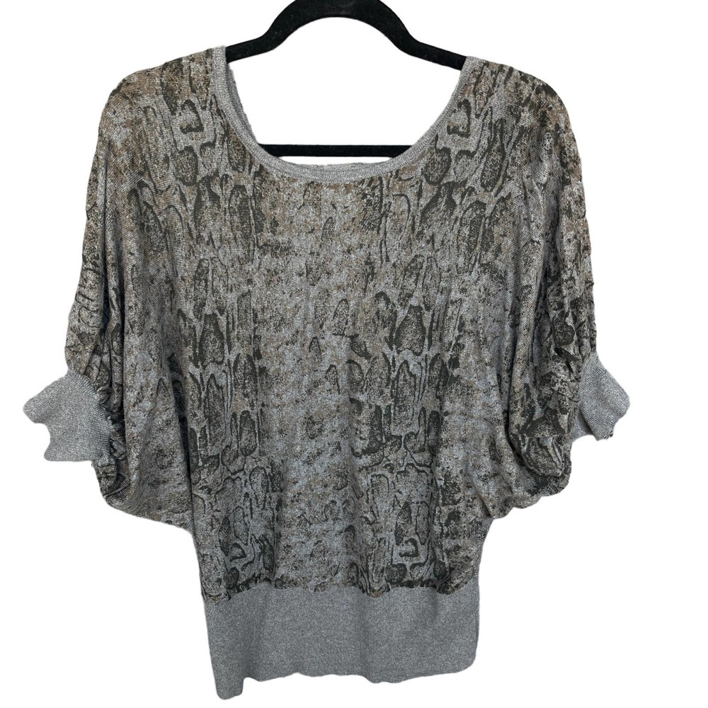 Worthington Sweater Womens Large Gray Reptile‎ Snake Print Dolman Short Sleeve